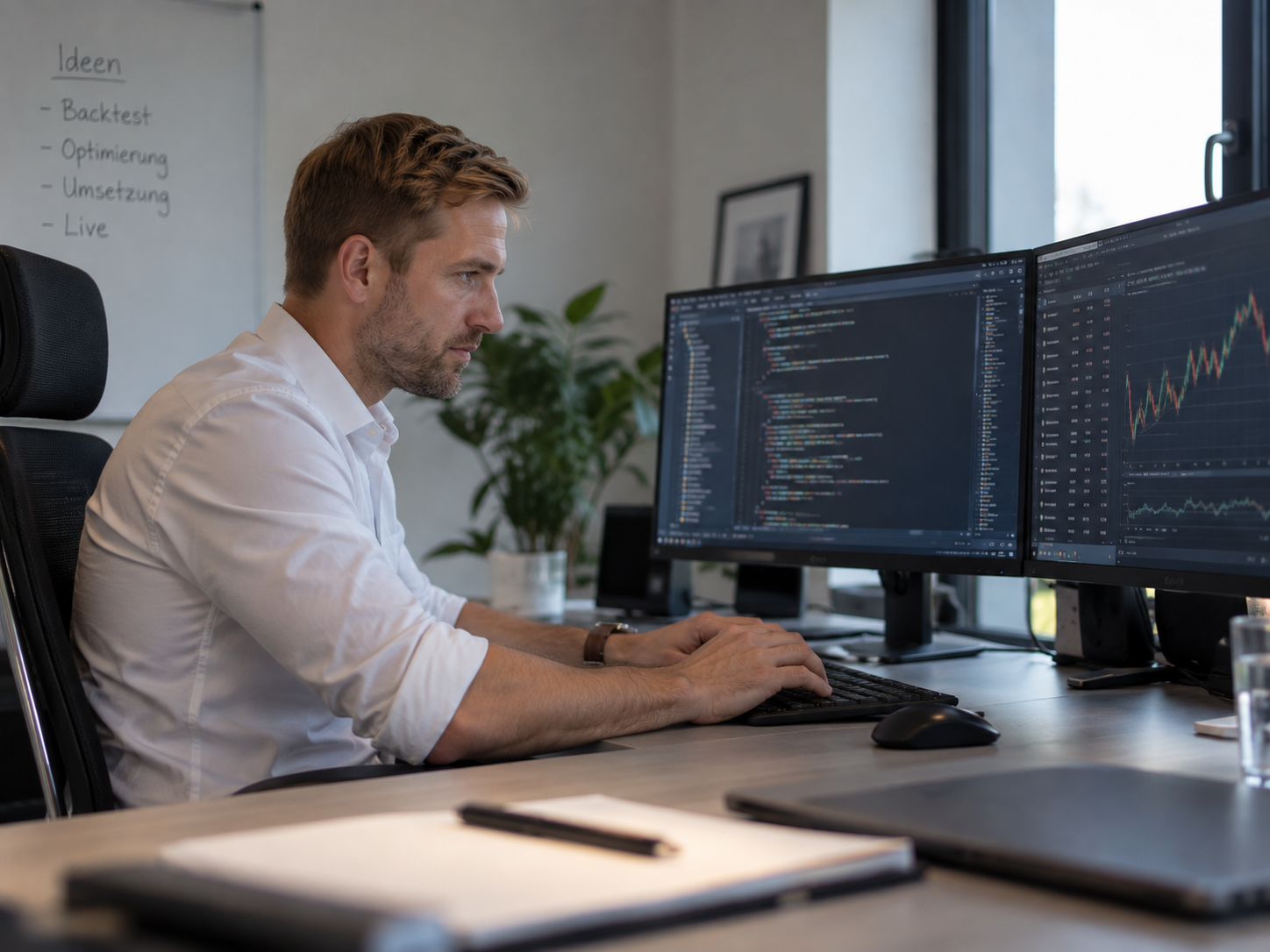 Matthias Blankenberg-Teich bei der Arbeit an Research- und Trading-Systemen